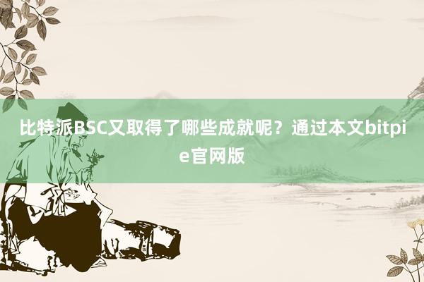 比特派BSC又取得了哪些成就呢？通过本文bitpie官网版